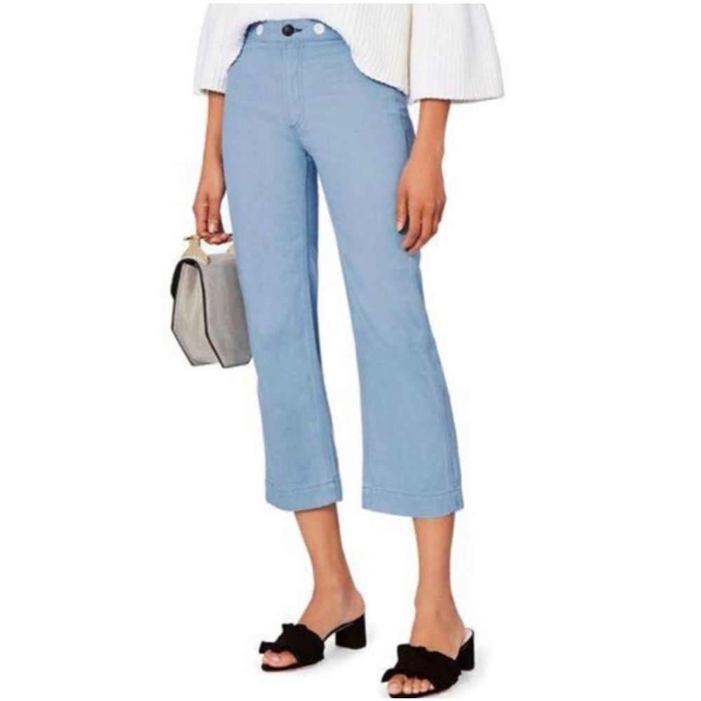 Rag & Bone powder blue denim grommet hole waist wide leg cropped pants size 27